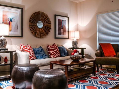 a living room with a couch and a coffee table